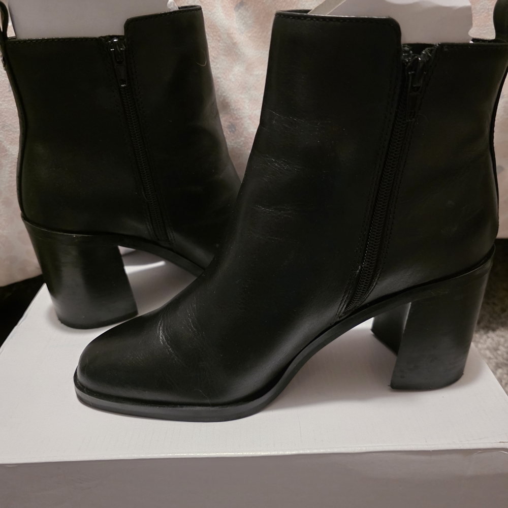 ALDO Women's Black Leather Block Heel Ankle Boots NIB